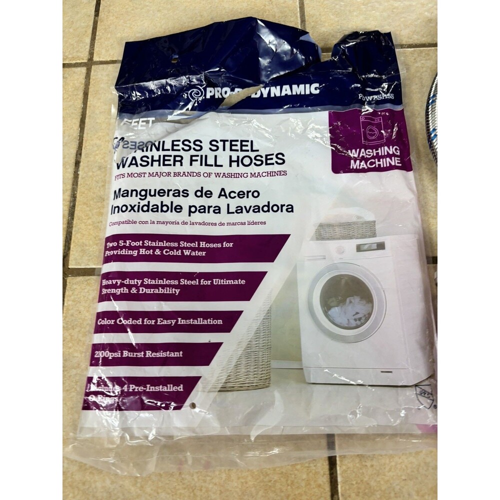 Pro-Dynamic PDWASHSS 5ft Stainless Steel Washer Fill Hoses Open Bag Never Used